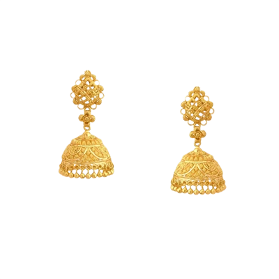 Gold Jhumka Traditional Earrings PNG Image