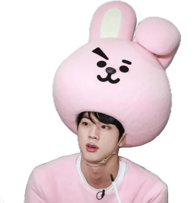 Jin BTS Wearing BT21 RJ Hat Transparent Background