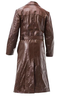 Brown Leather Trench Coat Back View Free PNG