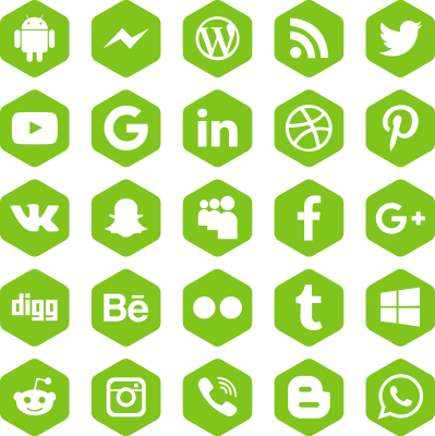 Hexagonal Green Social Media Web Icons PNG Image