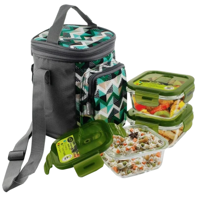Lunch Bag with Glass Food Containers Free PNG