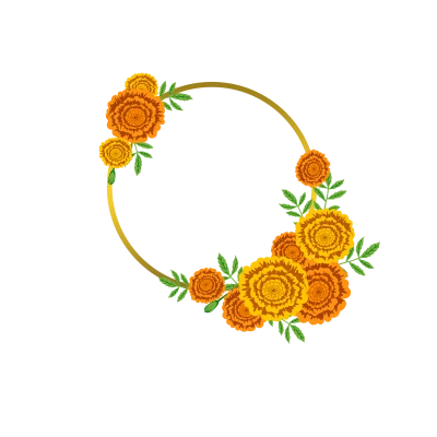 Orange Marigold Floral Wreath Frame Clipart