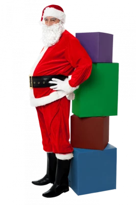 Santa Claus Standing with Gift Boxes PNG Image