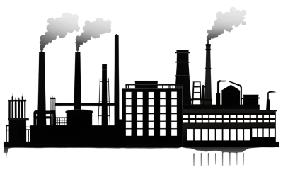 Industrial Factory Silhouette Smoke Stacks PNG Image