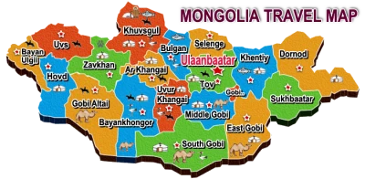 Colorful Mongolia Travel Map with Icons Clipart
