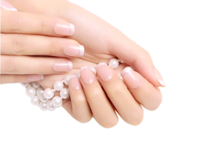 Woman Hands French Manicure Pearl Necklace PNG Image