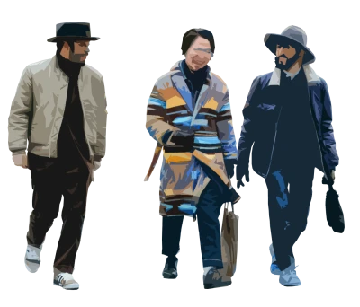 Three Men Walking Fashion Illustration Transparent Background