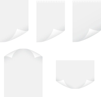Blank White Paper Sheets Curled Corners Transparent Background