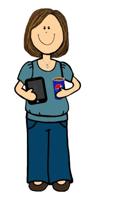 Cartoon Teacher Mom with Coffee and Tablet Free PNG