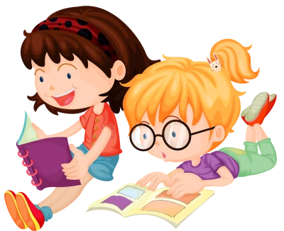 Two Cartoon Girls Reading Books Free PNG