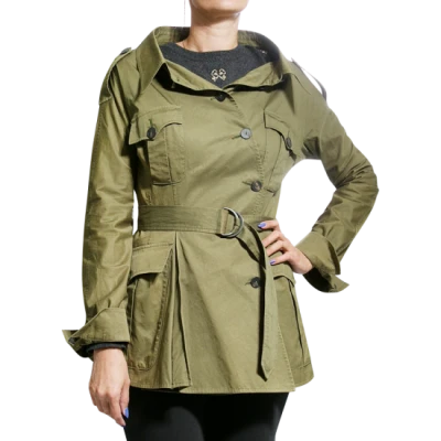 Olive Green Belted Trench Jacket Transparent Background