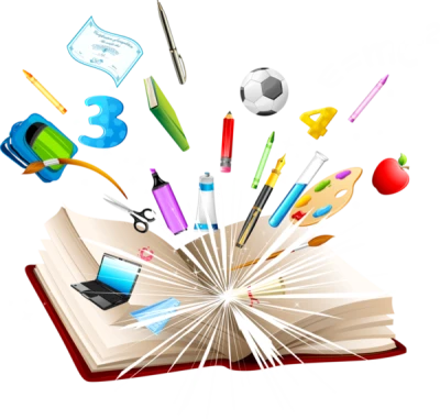 School Supplies Bursting from Book Clipart
