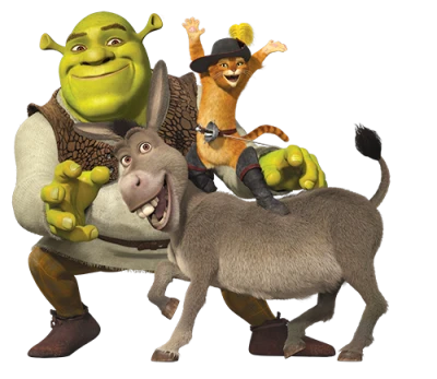 Shrek Donkey and Puss in Boots PNG Image