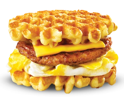 Waffle Breakfast Sausage Egg Sandwich Free PNG