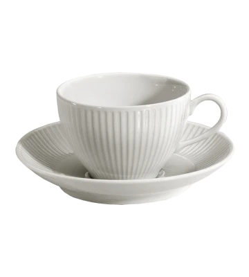 White Ribbed Teacup And Saucer Free PNG