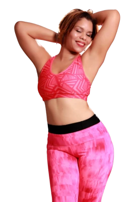 Woman In Pink Fitness Activewear Pose Free PNG