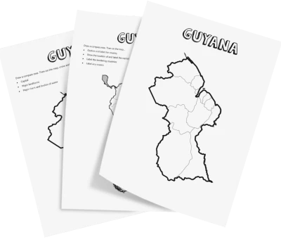 Guyana Map Educational School Worksheets Free PNG