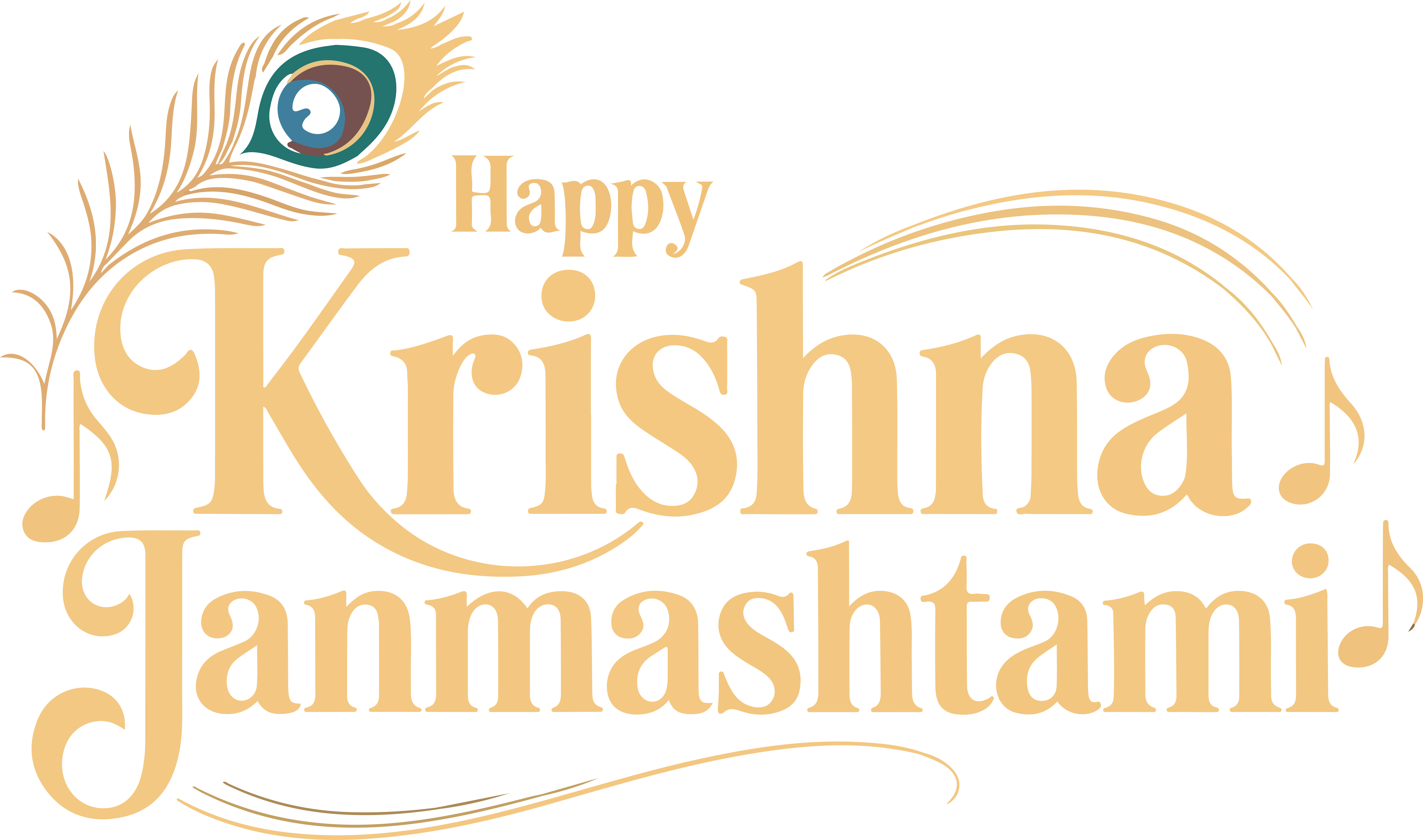 Happy Krishna Janmashtami Text PNG – Transparent Festive Typography