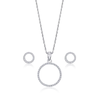 Silver Circle Necklace and Earrings Set Clipart