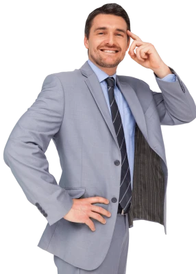 Thinking Businessman in Grey Suit Transparent Background
