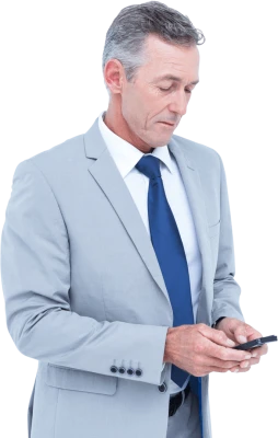 Senior Businessman in Suit Using Smartphone PNG Image