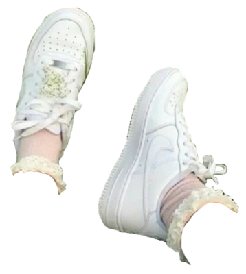 White Sneakers with Frilly Lace Socks PNG Image