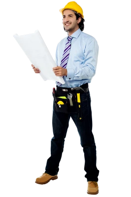 Architect with Blueprints Looking Up PNG Image