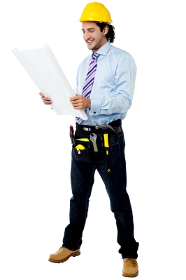 Engineer Examining Blueprints Looking Down Clipart