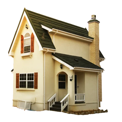 Realistic Suburban House with Green Roof Clipart