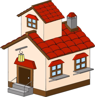 Simple Cartoon House with Red Roof PNG Image