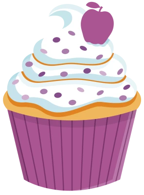 Sweet Cupcake with Purple Frosting and Apple PNG Image