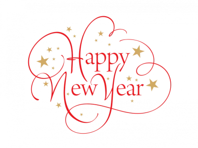 Red Happy New Year with Gold Stars Free PNG