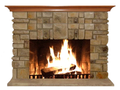 Stone Fireplace with Burning Fire Clipart