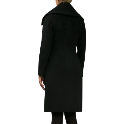Woman in Black Winter Coat Back View PNG