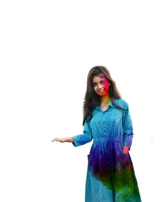 Girl in Blue Dress with Holi Colors Free PNG