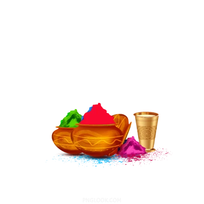 Holi Pots with Colors and Drink Transparent Background
