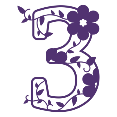Number 3 with Purple Flowers Free PNG