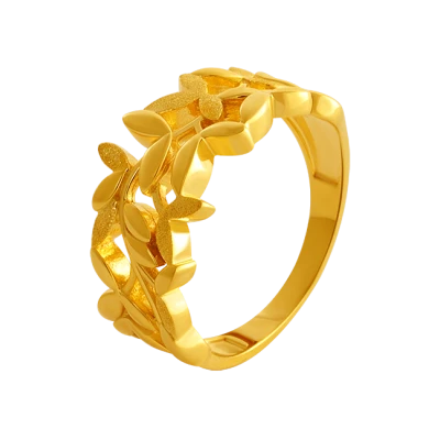 Leaf Pattern Gold Ring Transparent Background