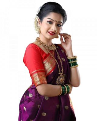 Indian Woman in Traditional Marathi Saree PNG Image