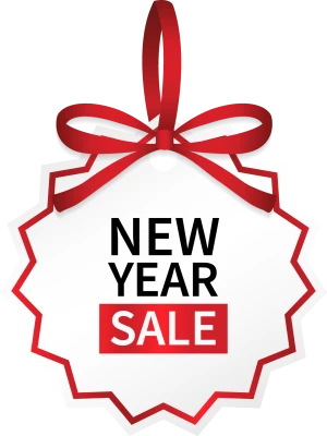 New Year Sale Tag with Red Ribbon PNG Image