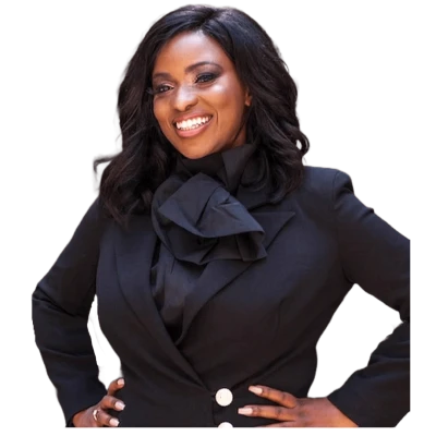 Professional Black Woman in Black Suit PNG Image