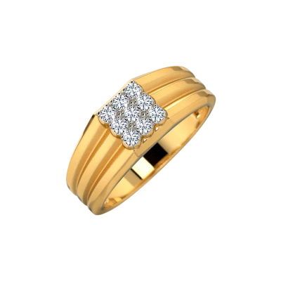 Men's Gold Diamond Signet Ring PNG Image