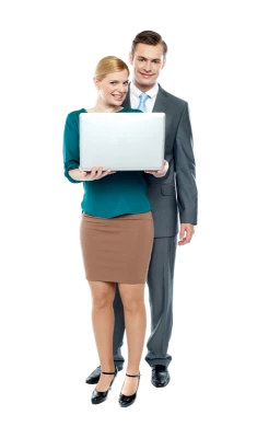 Business Couple with Laptop Free PNG