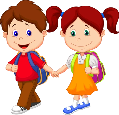 Cartoon School Children Walking Free PNG