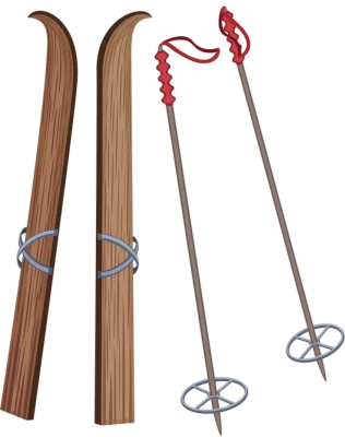 Vintage Wooden Skis and Poles PNG Image