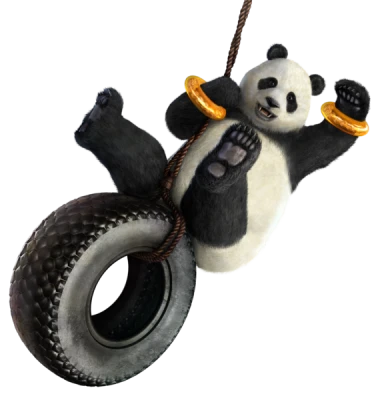Panda Playing on Tire Swing PNG Image