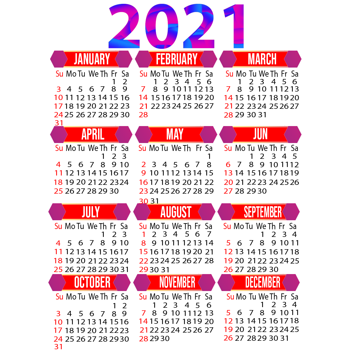 2021 Calendar PNG – Transparent Background 1