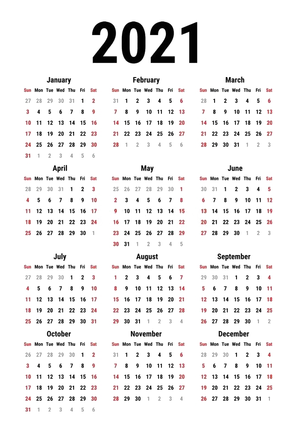 2021 Calendar PNG – Transparent Background 2