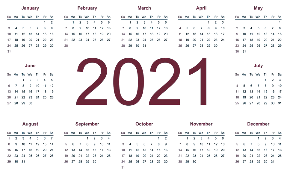 2021 Calendar PNG – Transparent Background 3