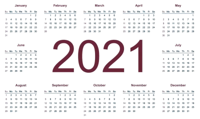2021 Calendar PNG – Transparent Background